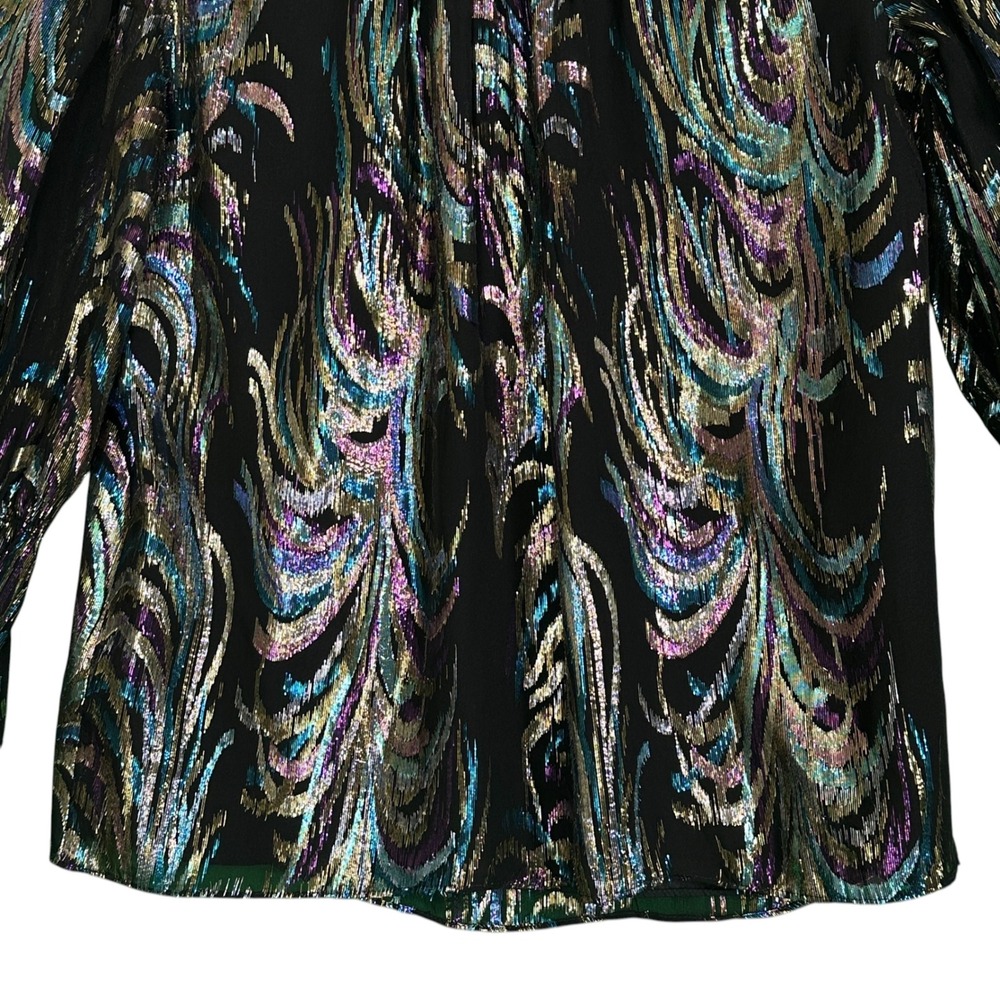 Trina Turk Top Ambrosial Silk Blend Metallic Jacquard V-Neck Black Multi S Glam - Picture 14 of 14